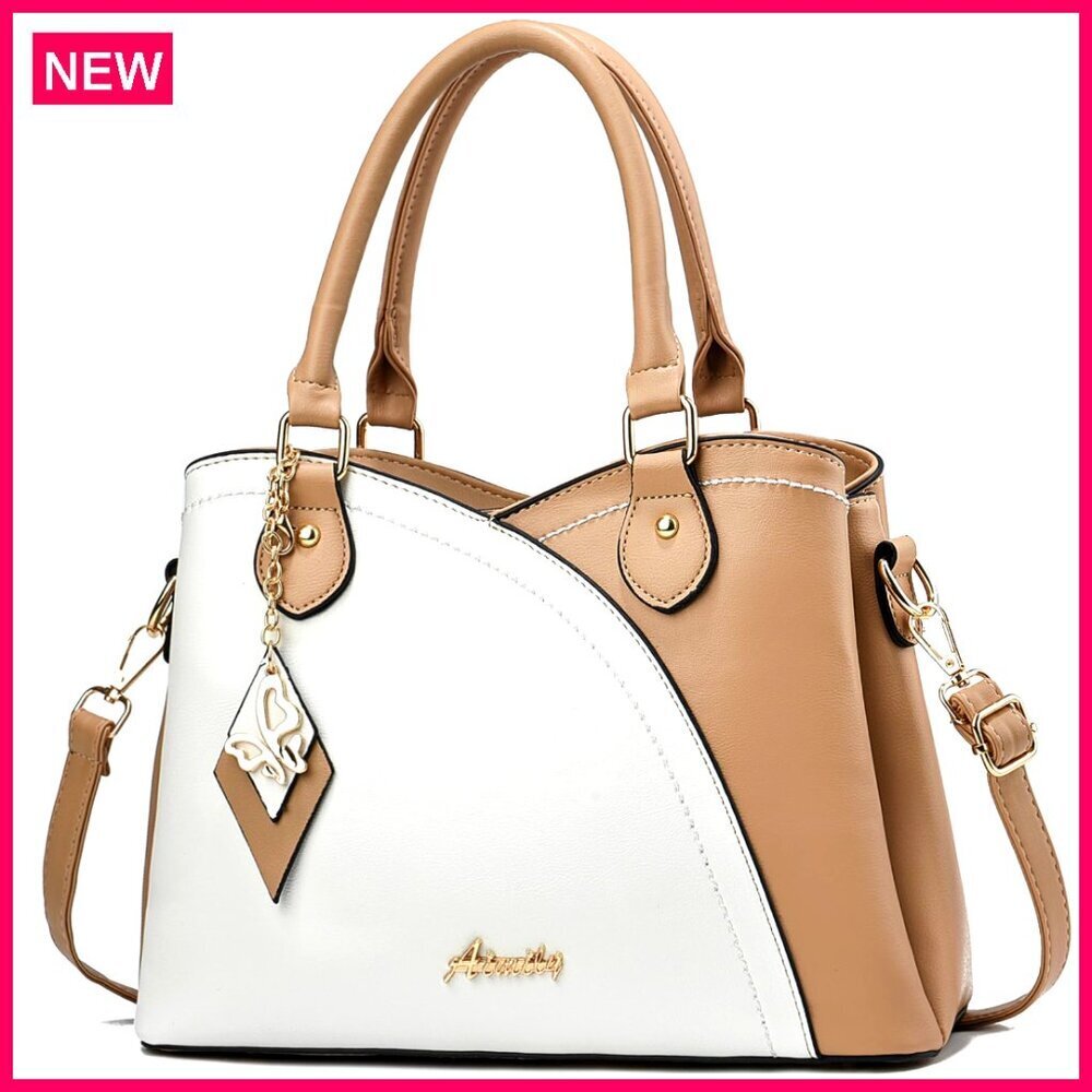 PU Leather Tote Satchel with Top Handle and Crossbody Strap for Women